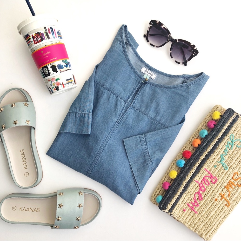 SUSINA Chambray Short Sleeve Top Boxy